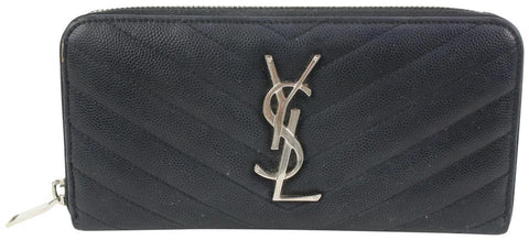 Saint Laurent Black Quilted Monogram Matelasse Leather Zip-Around Wallet 49YS37S