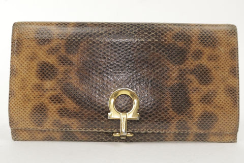 Salvatore Ferragamo Python Snakeskin Gancini Long Flap Wallet 22FK1203