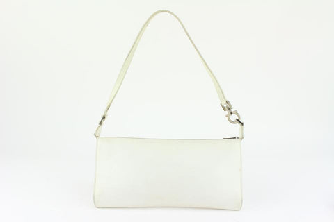 Salvatore Ferragamo White Leather Gancini Logo Pochette Wristlet 1216sf32