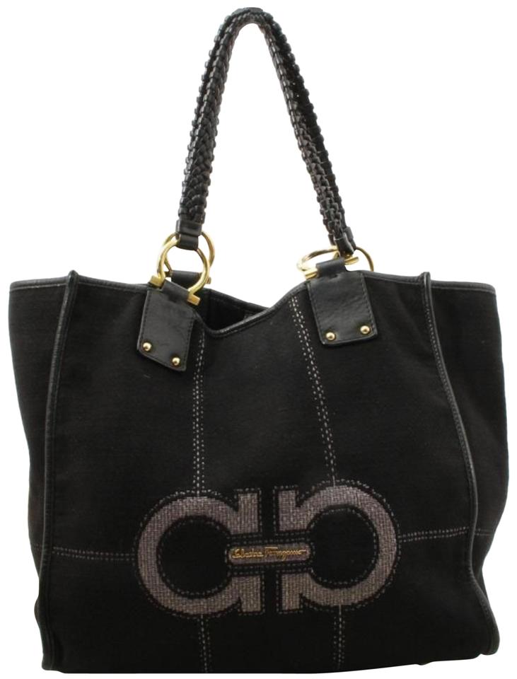 Salvatore Ferragamo Black Gancini Logo Shopper Tote 861086