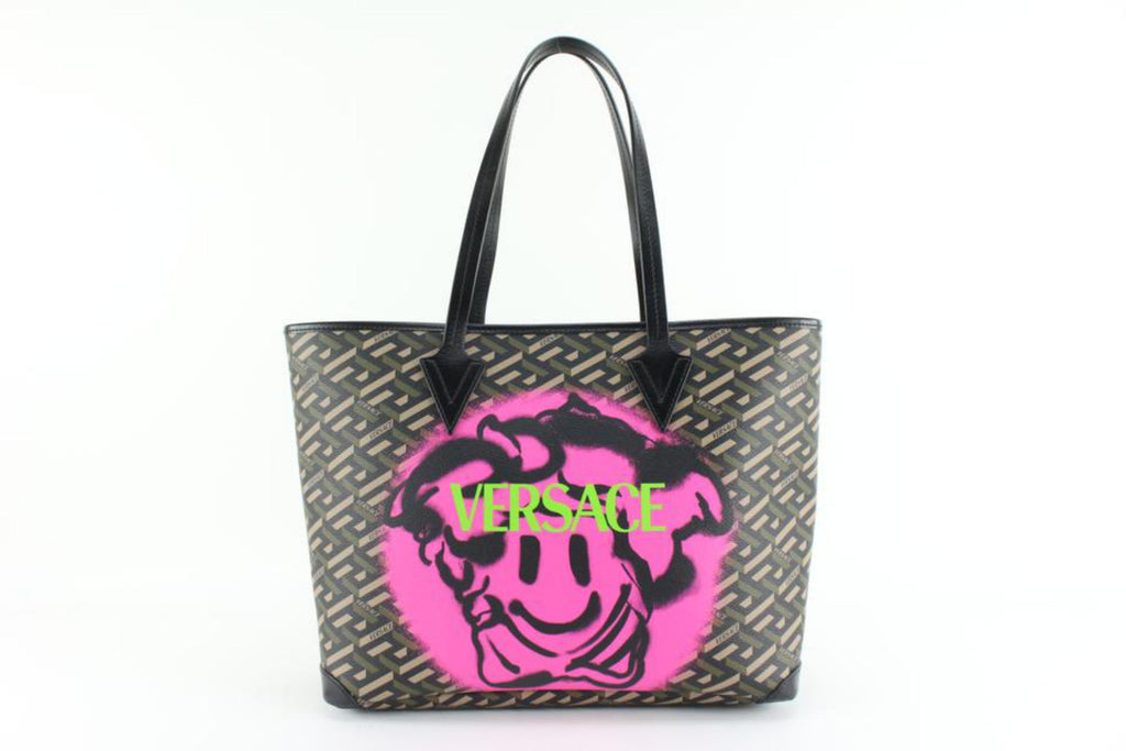 Versace Brown Greca Medusa Smiley Shopper Tote 42v811s