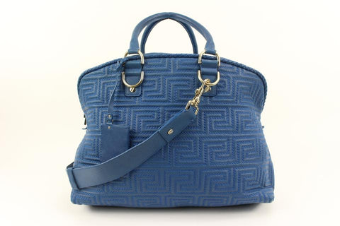 Versace Couture Blue Quilted Leather Athena Vanitas 2way Dome Satchel 5v34s